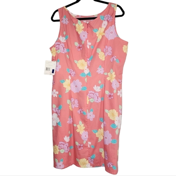 NWT Liz Claiborne Lizsport pink Garden floral cotton sleeveless dress. Size 16. - Picture 8 of 16